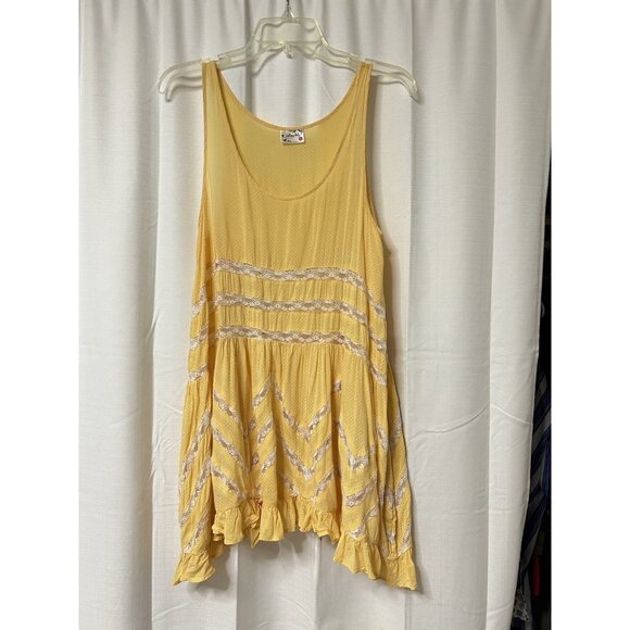 Intimately Free People Voile Lace Trapeze Dot Slip Dress Mini Boho S Yellow - Picture 1 of 4